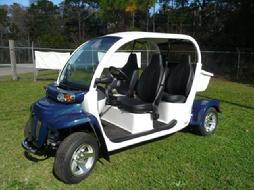 Dark blue and white golf cart